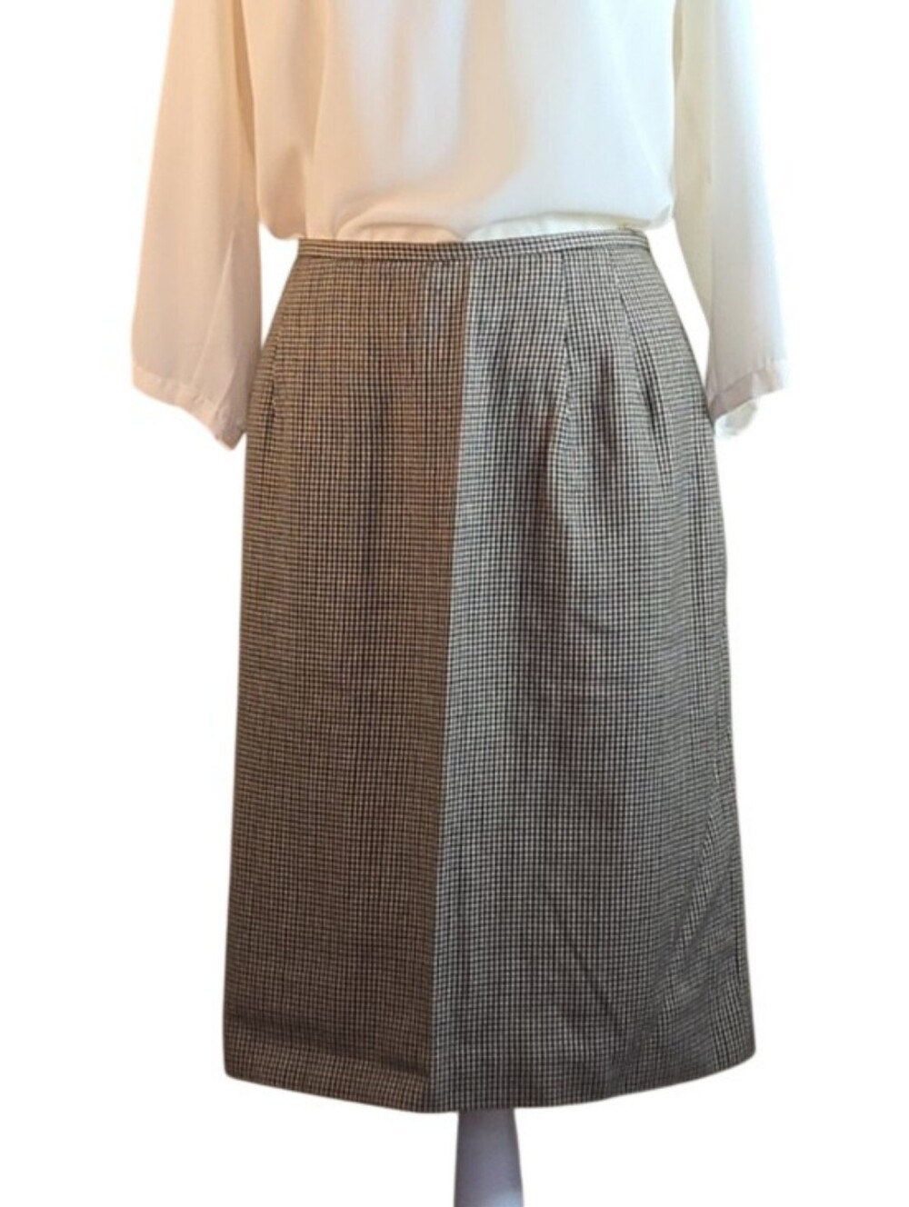 Vintage Joan Leslie Classic Houndstooth Taupe/Brown Pencil Skirt Size 18.